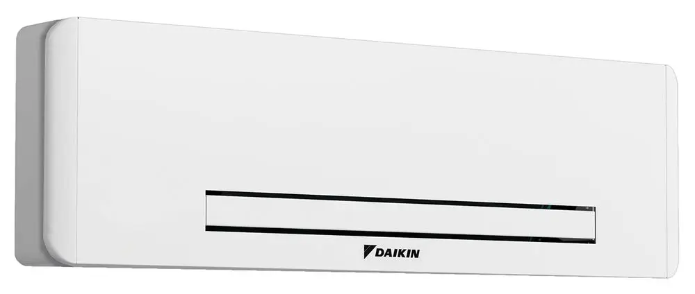 Wandgerät von Daikin in schlichtem Design, ausgestattet mit einer Luftauslassöffnung, zur Installation in Innenräumen zur Wärme- oder Kühlungsversorgung.